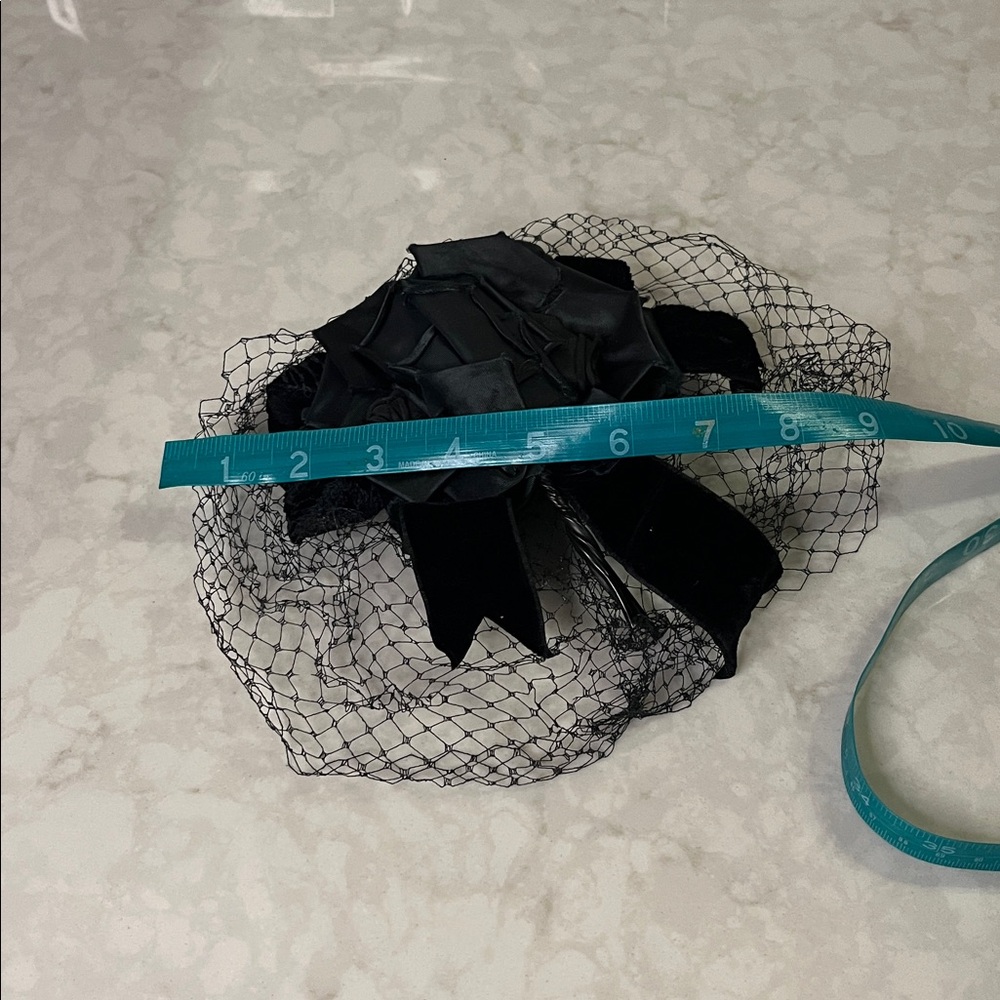 Lot (2) Antique Fascinators.  Netting velvet ribbon and satin bows and fur trim